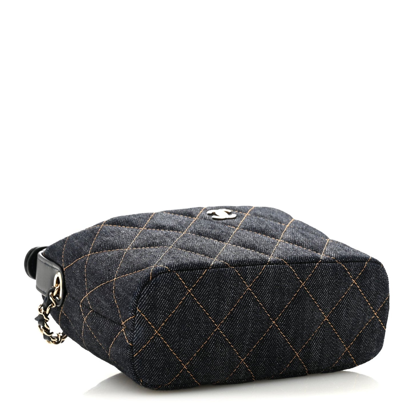 Denim Quilted Hobo Clutch With Chain Dark Blue Orange