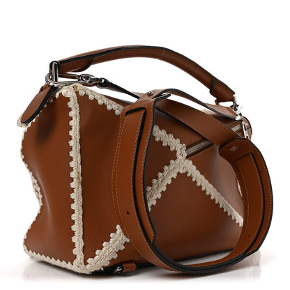 Calfskin Crochet Trim Medium Puzzle Bag Tan