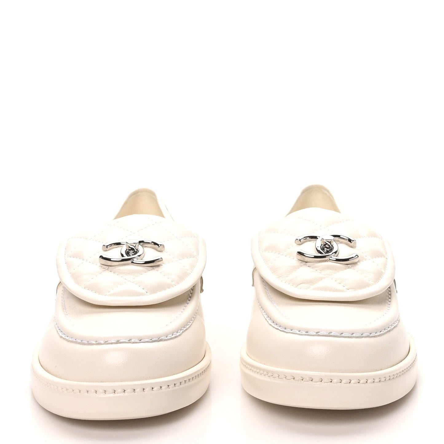 Lambskin Quilted CC Turnlock Loafers 40 White