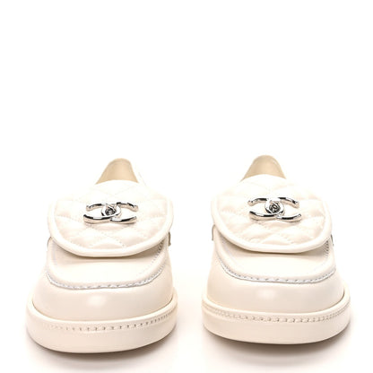 Lambskin Quilted CC Turnlock Loafers 40 White