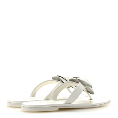 Patent Calfskin Camellia Thong Sandals 37.5 White