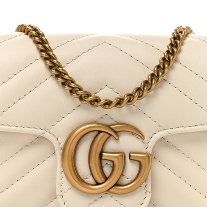 Calfskin Matelasse Super Mini GG Marmont Shoulder Bag White