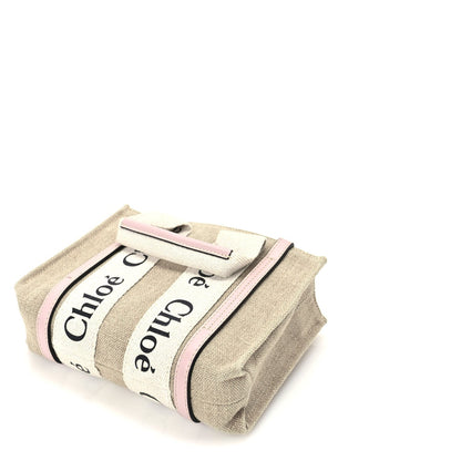 Cotton Calfskin Mini Woody Ribbon Tote  White Pink