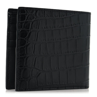 Calfskin Crocodile Embossed Tiny Cassandre East West Wallet Black