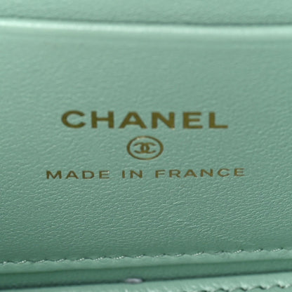 Lambskin Quilted Small Top Handle Vanity Case With Chain Light Green Light Green