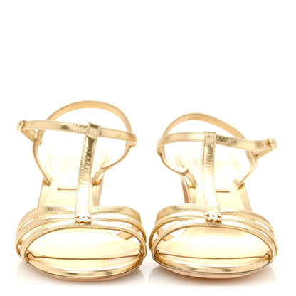 Metallic Lambskin CC Strappy Sandals 38 Gold