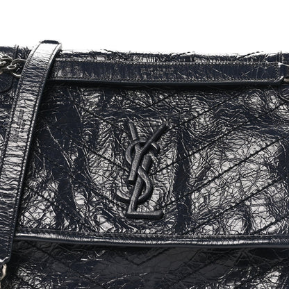 Crinkled Calfskin Matelasse Monogram Medium Niki Chain Satchel Deep Marine