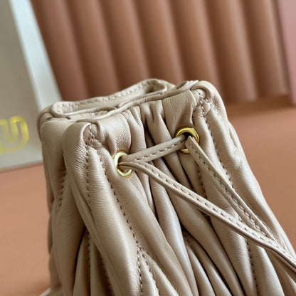 Matelassé Mini Drawstring Handbag Apricot Lambskin