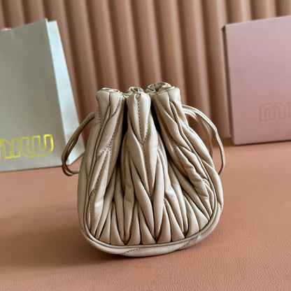 Matelassé Mini Drawstring Handbag Apricot Lambskin