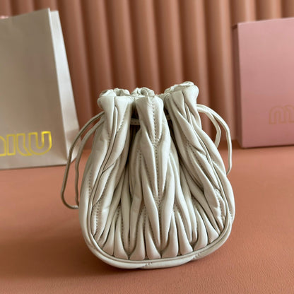 Matelassé Mini Drawstring Handbag White Lambskin