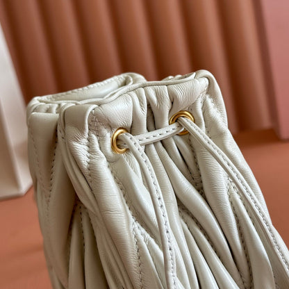 Matelassé Mini Drawstring Handbag White Lambskin