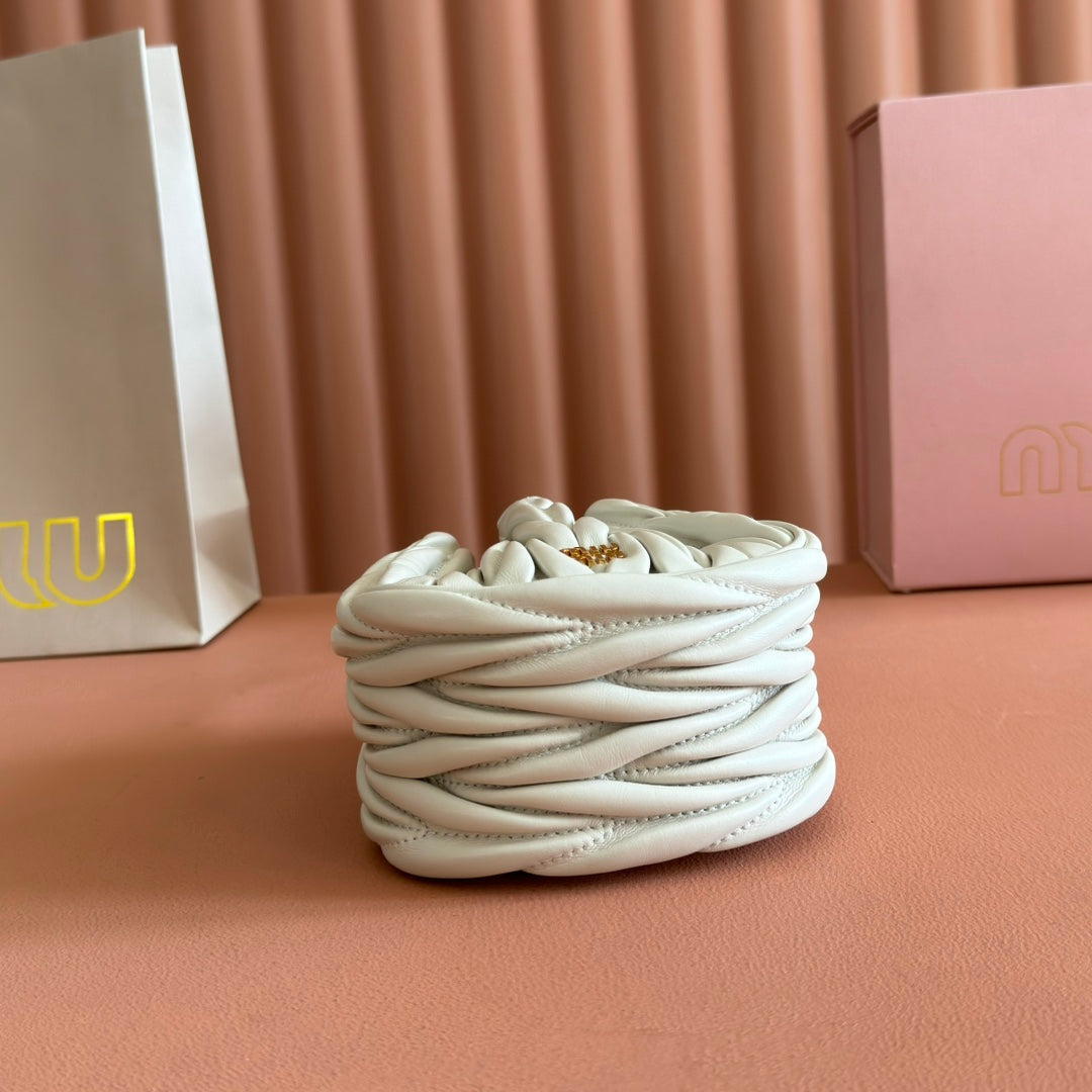 Matelassé Mini Drawstring Handbag White Lambskin