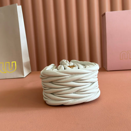 Matelassé Mini Drawstring Handbag White Lambskin