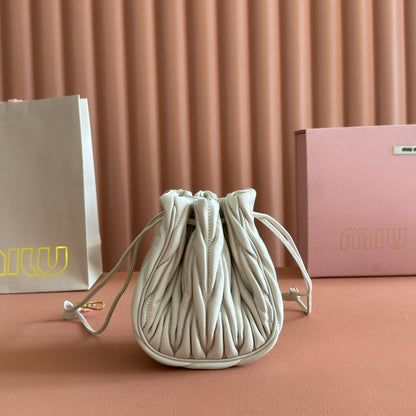 Matelassé Mini Drawstring Handbag White Lambskin