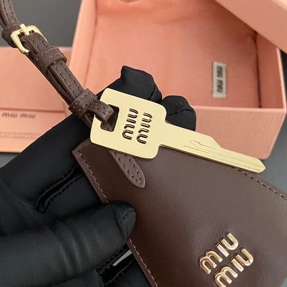 Leather Bag Charm With Key Chocolate Calfskin 240337