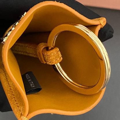 Leather Bag Charm With Key Yellow Orange Suede 240341