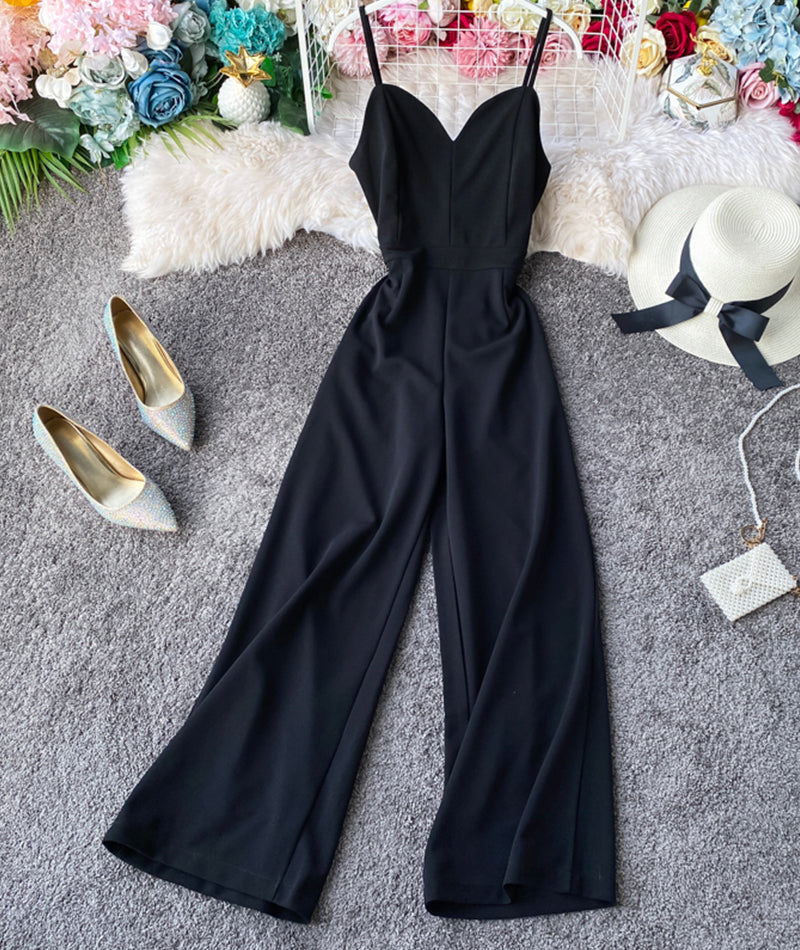 Simple sleeveless jumpsuit wide leg jumpsuit 073